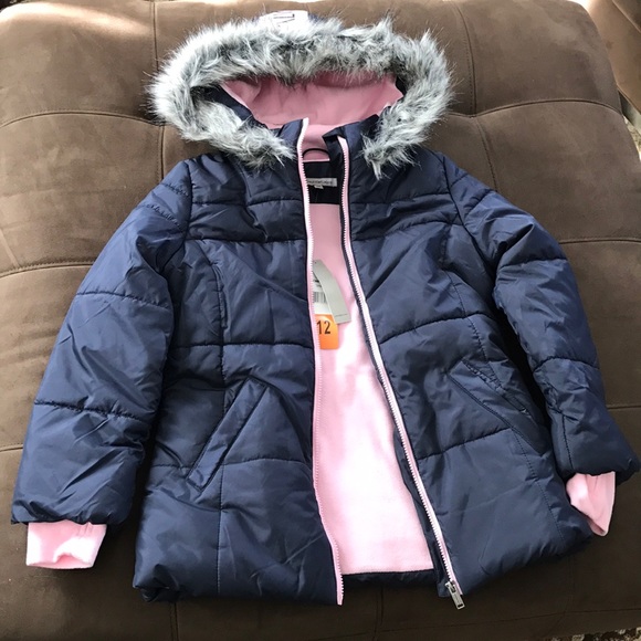 Girls Hooded Puffer Jacket With Faux-Fur Trim - Picture 2 of 3